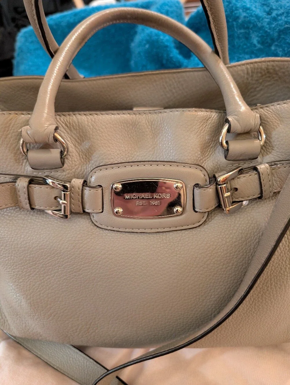 Michael Kors Taupe Leather Classic Hamilton Bag with Silver Hardware